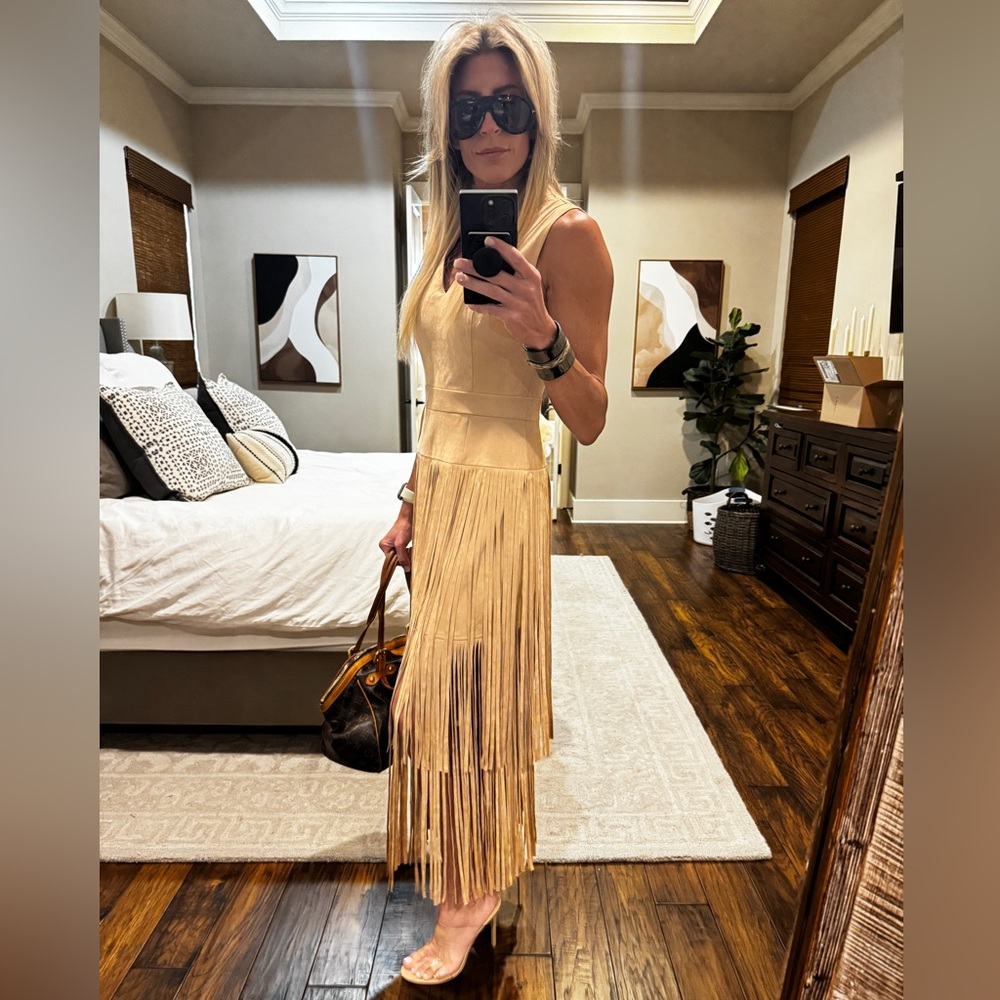 Avec Les Filles Tan Fringe Midi Dress - Picture 3 of 7